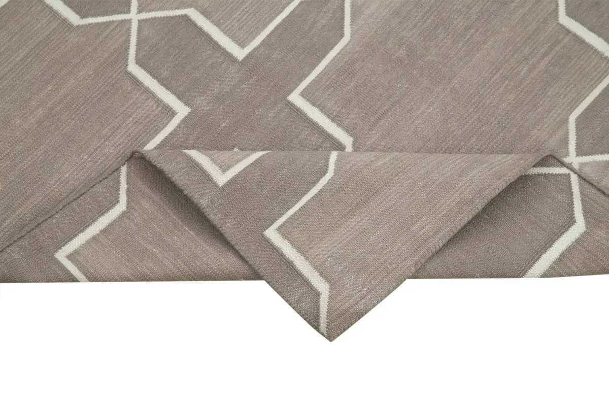 Duri Modern Beyaz Pamuk Üstü Yün El Dokuma Kilim-111x170 - Görsel 6