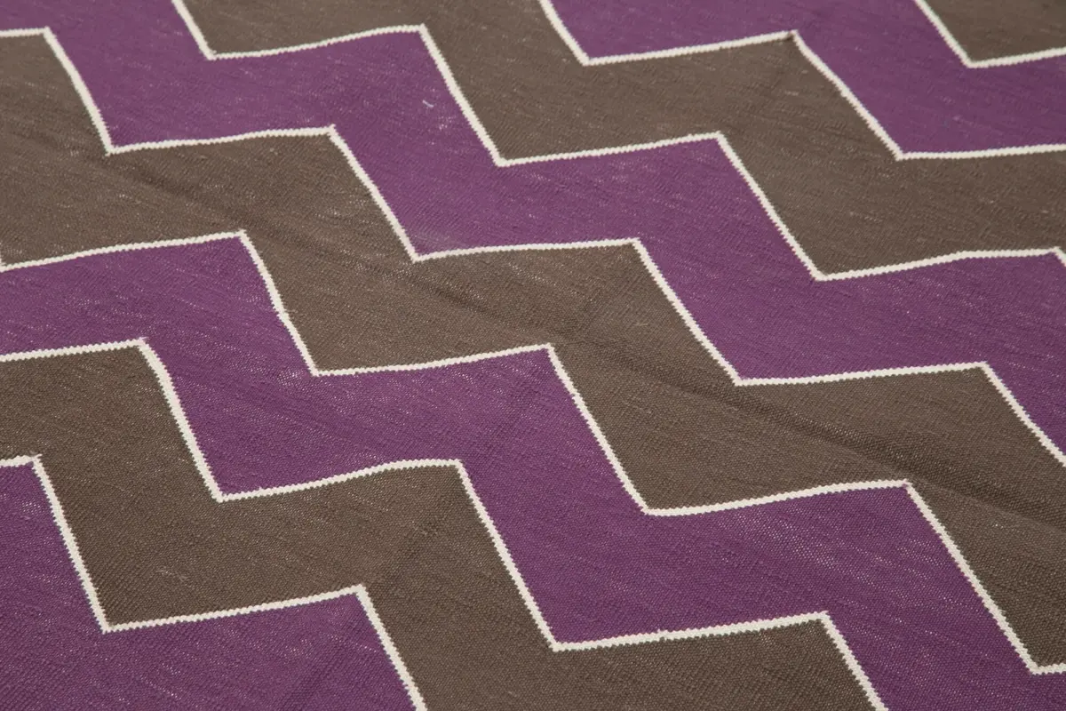 Duri Modern Kahverengi Pamuk Üstü Yün El Dokuma Kilim-110x166 - Görsel 5