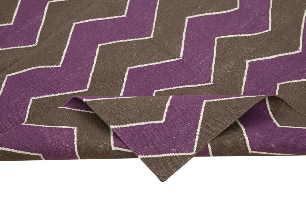 Duri Modern Kahverengi Pamuk Üstü Yün El Dokuma Kilim-110x166 - Görsel 6