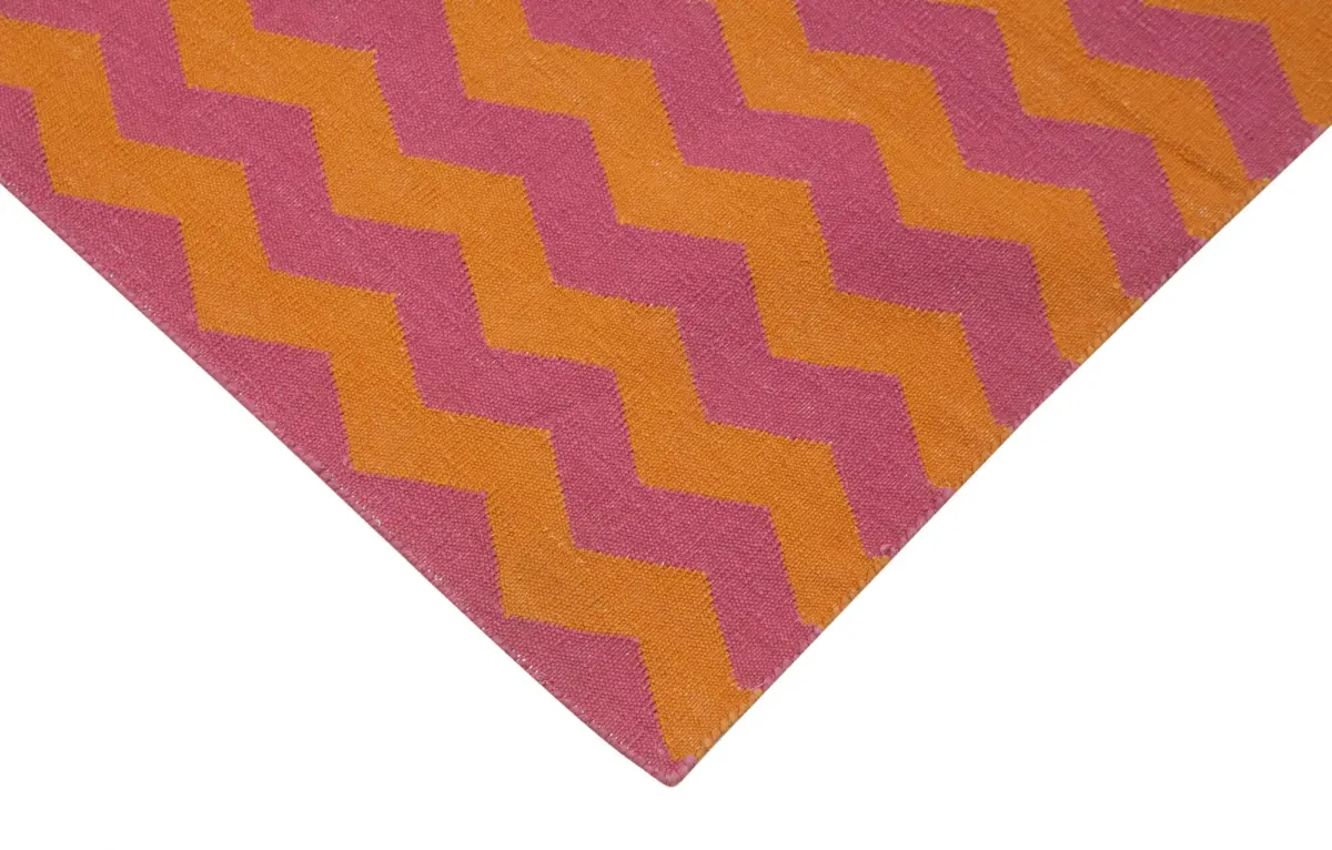 Duri Modern Turuncu Pamuk Üstü Yün El Dokuma Kilim-106x168 - Görsel 4