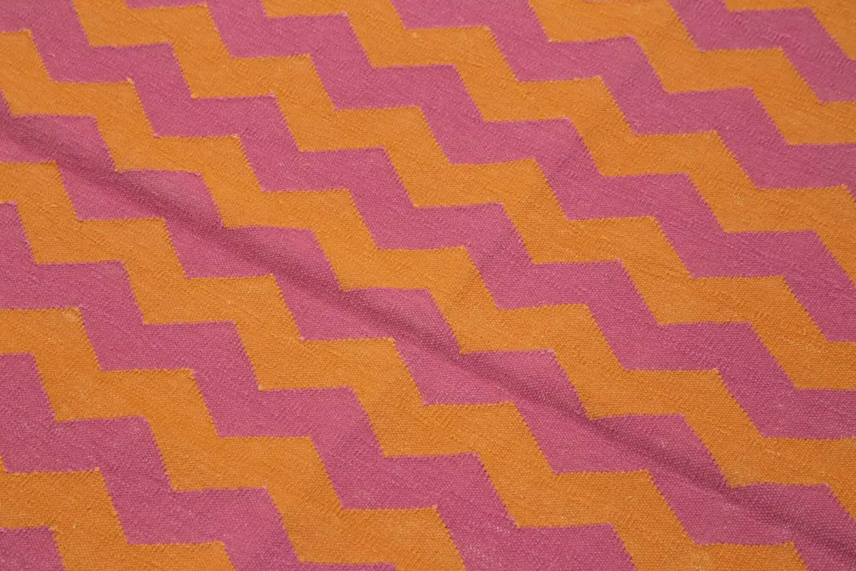 Duri Modern Turuncu Pamuk Üstü Yün El Dokuma Kilim-106x168 - Görsel 5