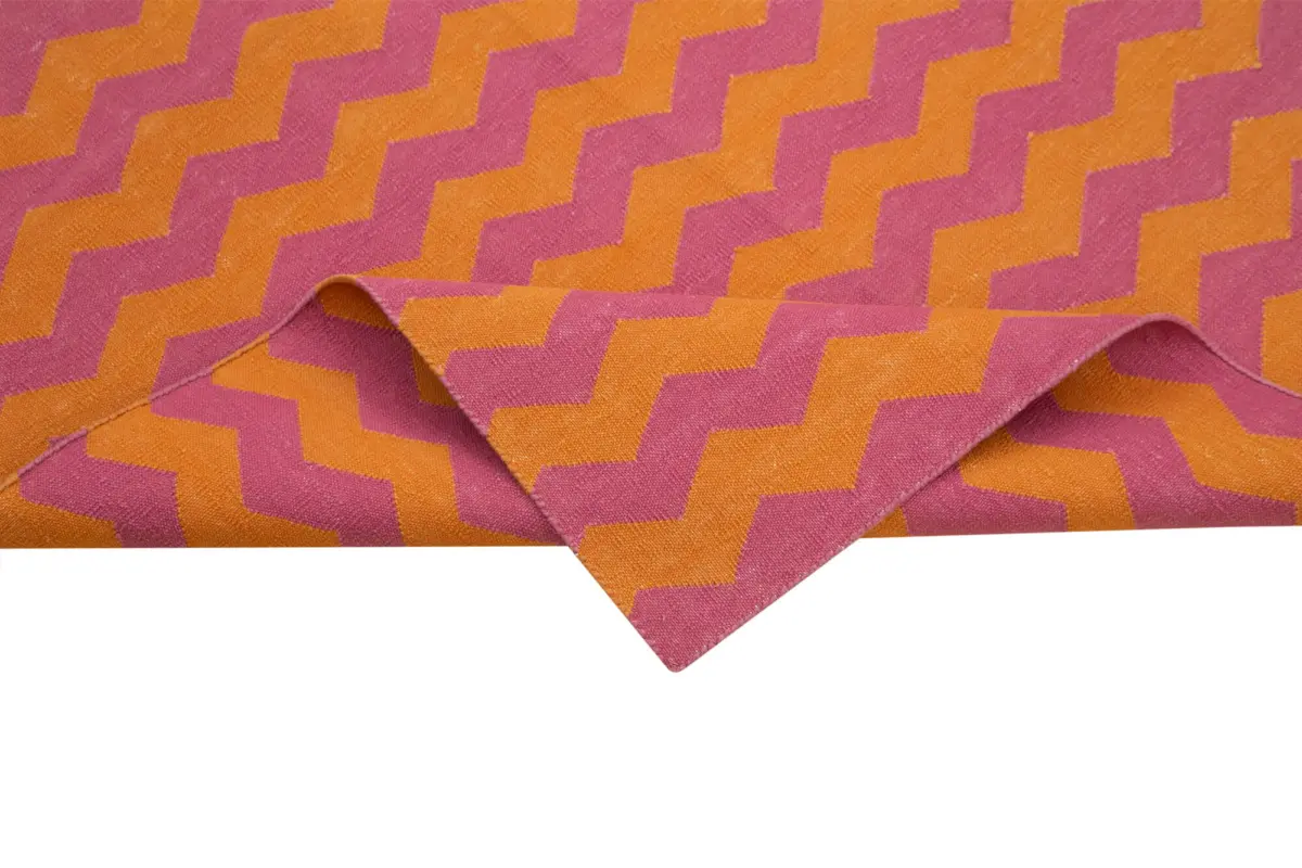 Duri Modern Turuncu Pamuk Üstü Yün El Dokuma Kilim-106x168 - Görsel 6