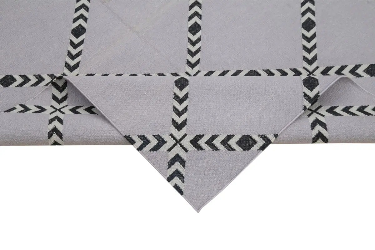 Duri Modern Siyah Pamuk Üstü Yün El Dokuma Kilim-107x151 - Görsel 6