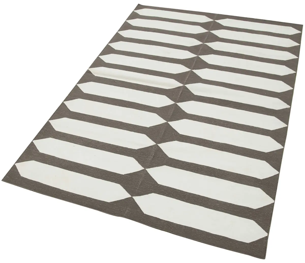 Duri Modern Kahverengi Pamuk Üstü Yün El Dokuma Kilim-108x167 - Görsel 3