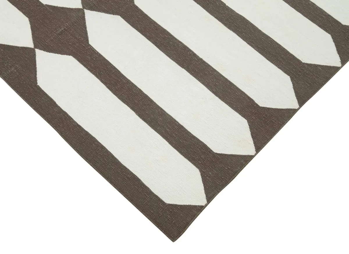 Duri Modern Kahverengi Pamuk Üstü Yün El Dokuma Kilim-108x167 - Görsel 4