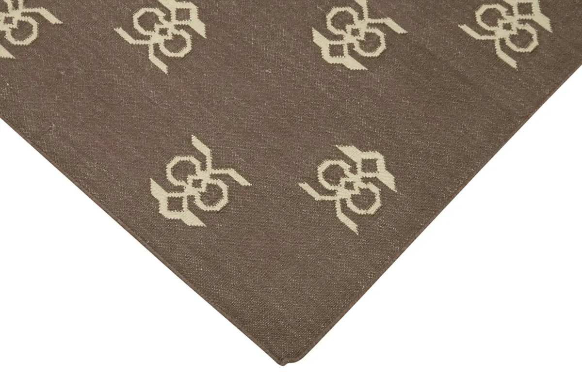 Duri Modern Kahverengi Pamuk Üstü Yün El Dokuma Kilim-110x163 - Görsel 4