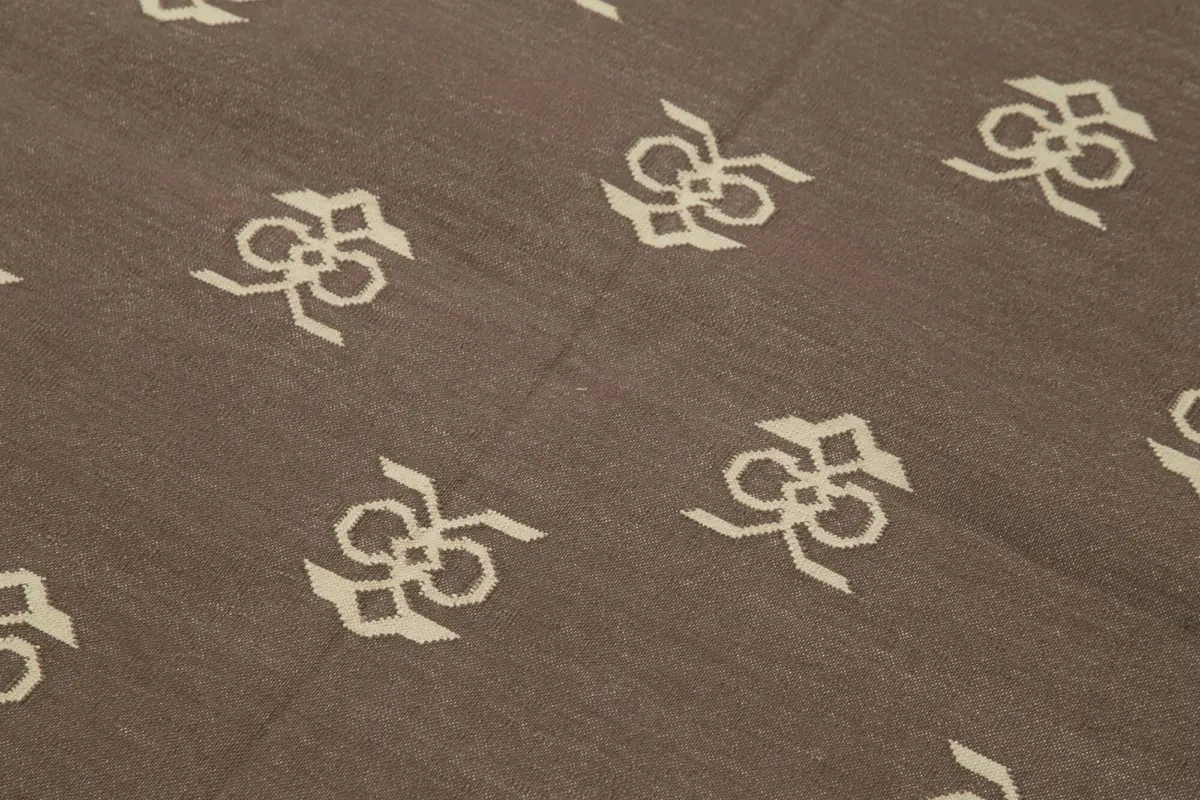 Duri Modern Kahverengi Pamuk Üstü Yün El Dokuma Kilim-110x163 - Görsel 5