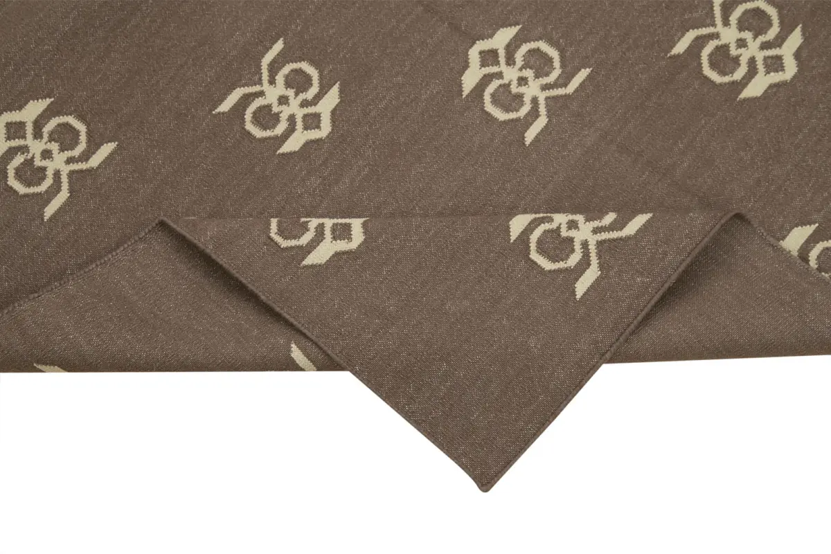 Duri Modern Kahverengi Pamuk Üstü Yün El Dokuma Kilim-110x163 - Görsel 6