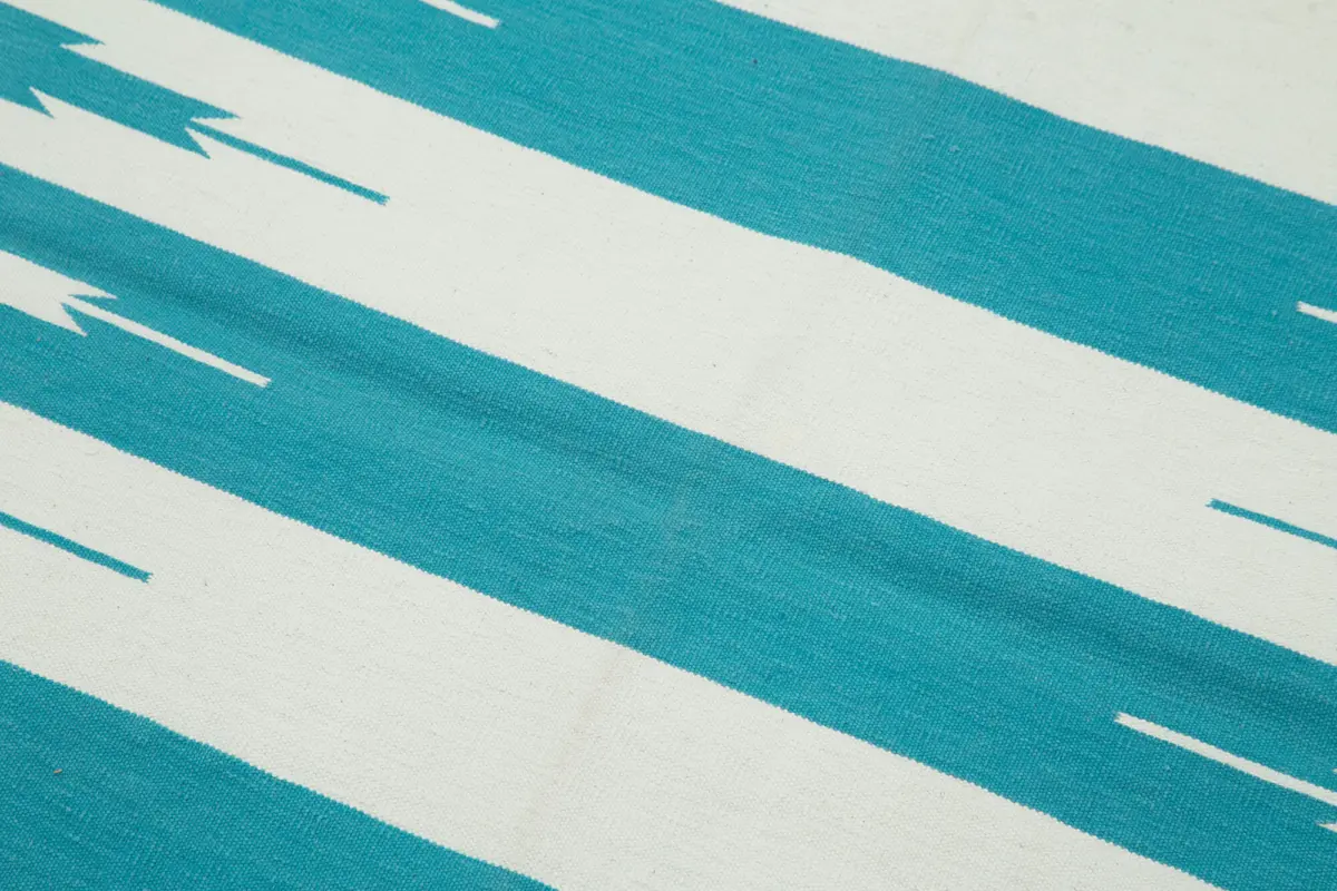 Duri Modern Turkuaz Pamuk Üstü Yün El Dokuma Kilim-105x166 - Görsel 5