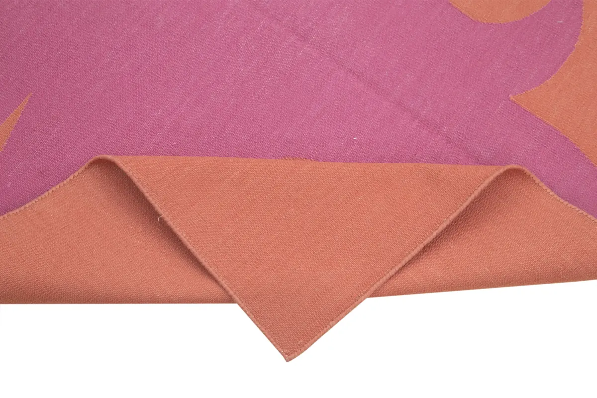 Duri Modern Fuşya Pamuk Üstü Yün El Dokuma Kilim-105x167 - Görsel 6