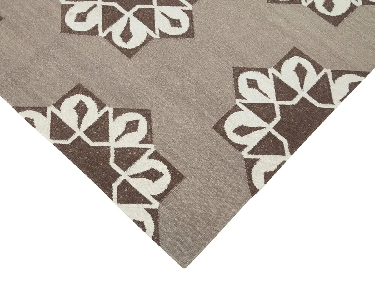 Duri Modern Kahverengi Pamuk Üstü Yün El Dokuma Kilim-116x164 - Görsel 4