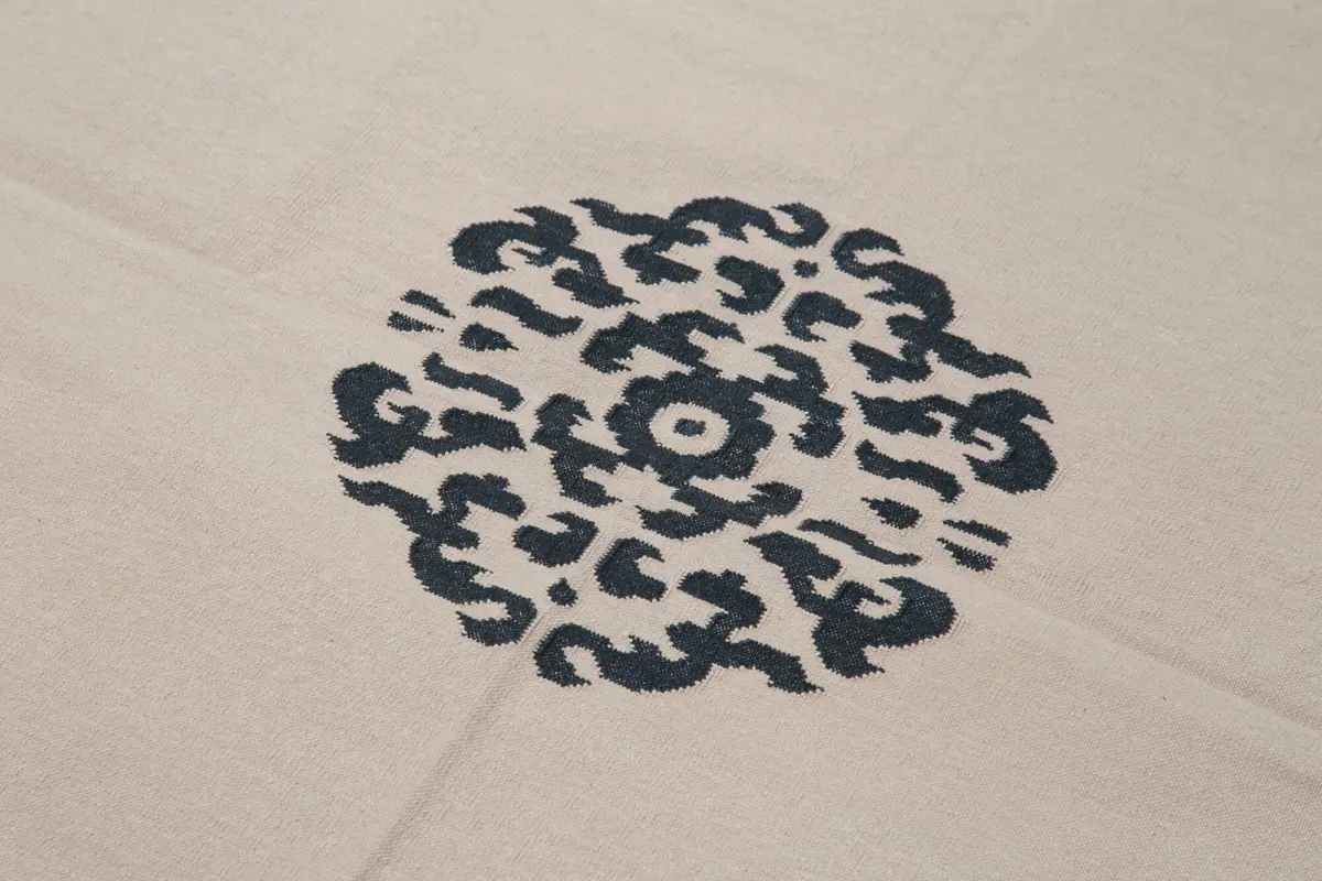 Duri Modern Siyah Pamuk Üstü Yün El Dokuma Kilim-107x163 - Görsel 5