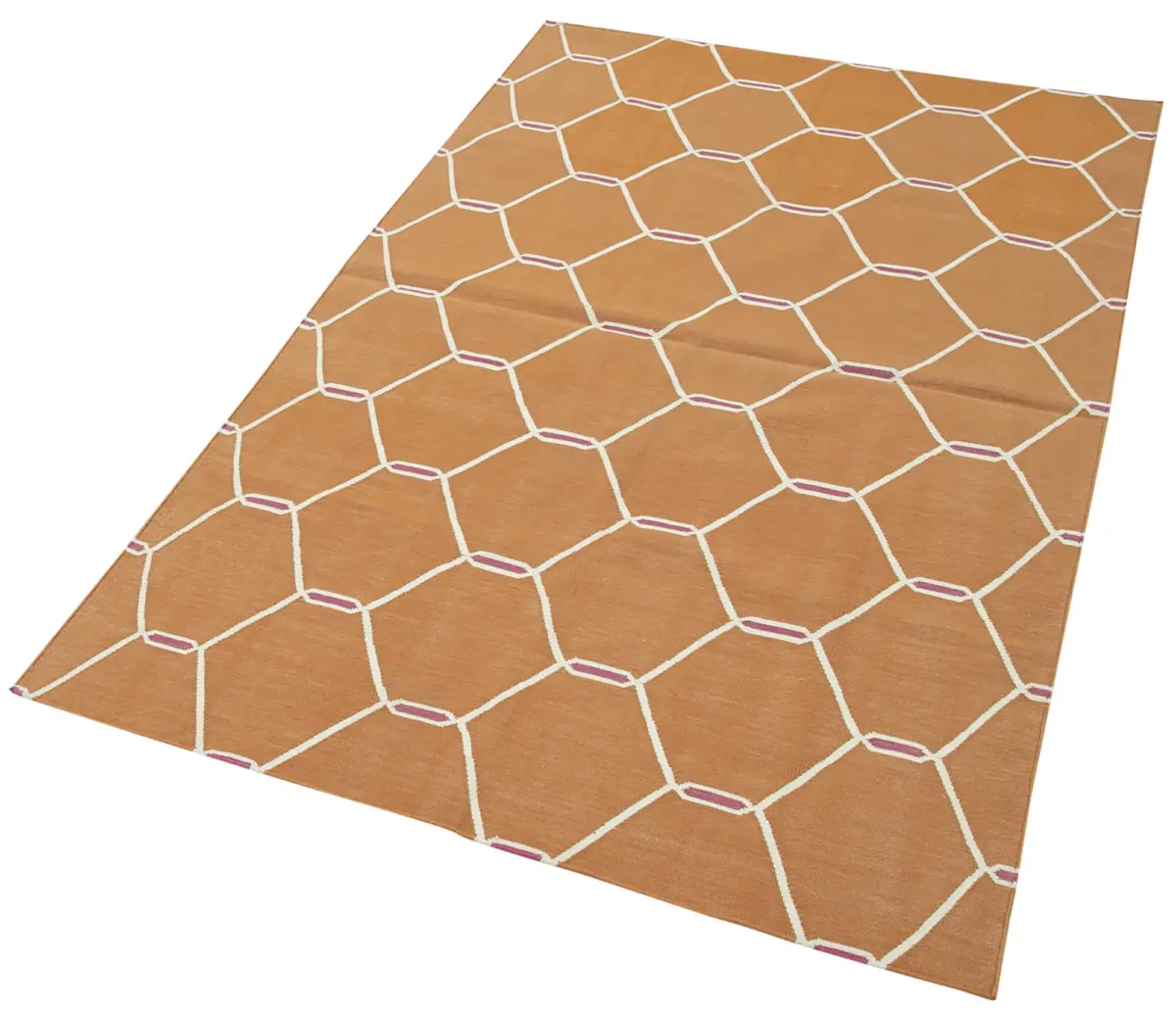 Duri Modern Turuncu Pamuk Üstü Yün El Dokuma Kilim-106x168 - Görsel 3