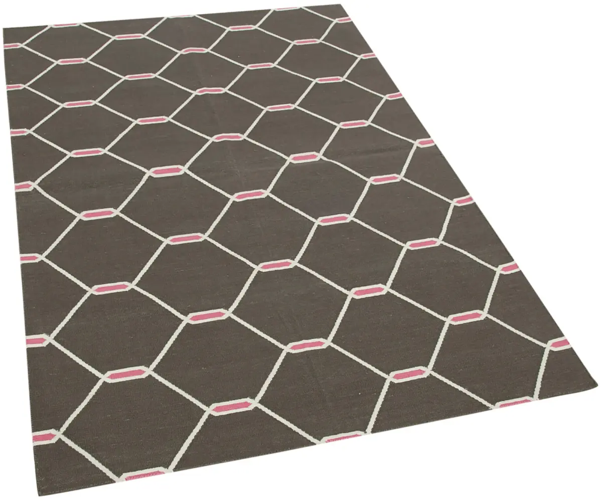 Duri Modern Kahverengi Pamuk Üstü Yün El Dokuma Kilim-110x168 - Görsel 2