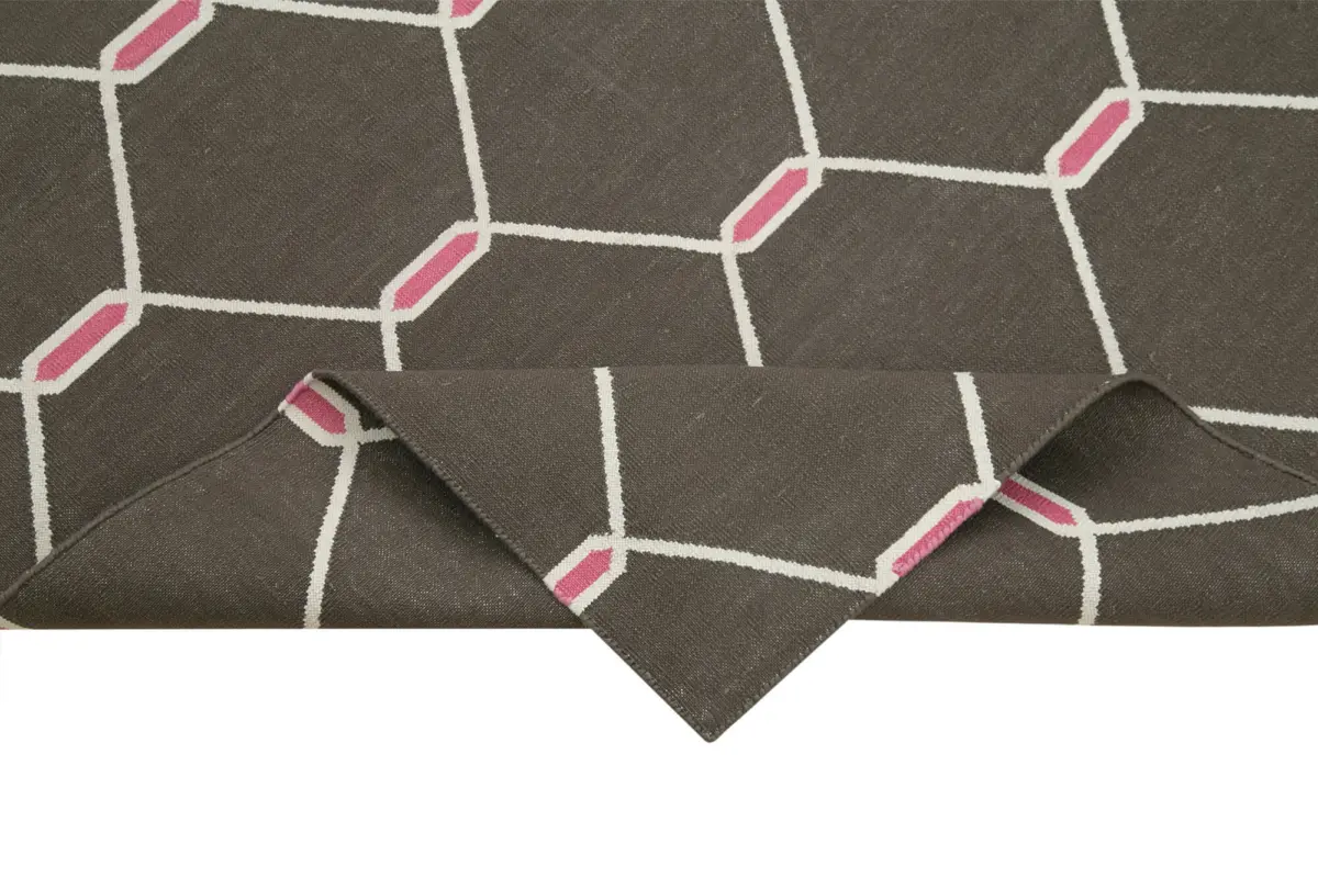 Duri Modern Kahverengi Pamuk Üstü Yün El Dokuma Kilim-110x168 - Görsel 6