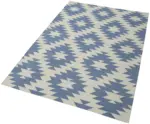 Duri Modern Mavi Pamuk Üstü Yün El Dokuma Kilim-112x164 - Görsel 3