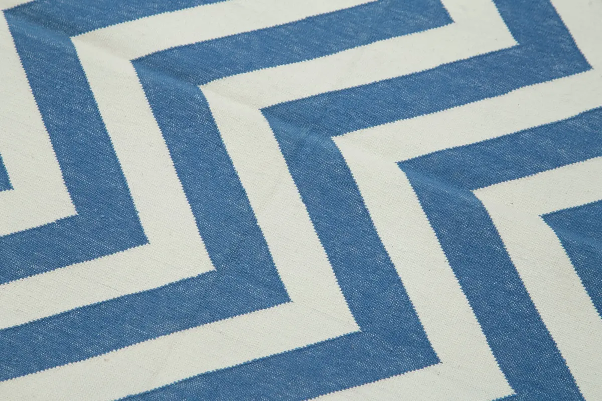 Duri Modern Mavi Pamuk Üstü Yün El Dokuma Kilim-110x165 - Görsel 5