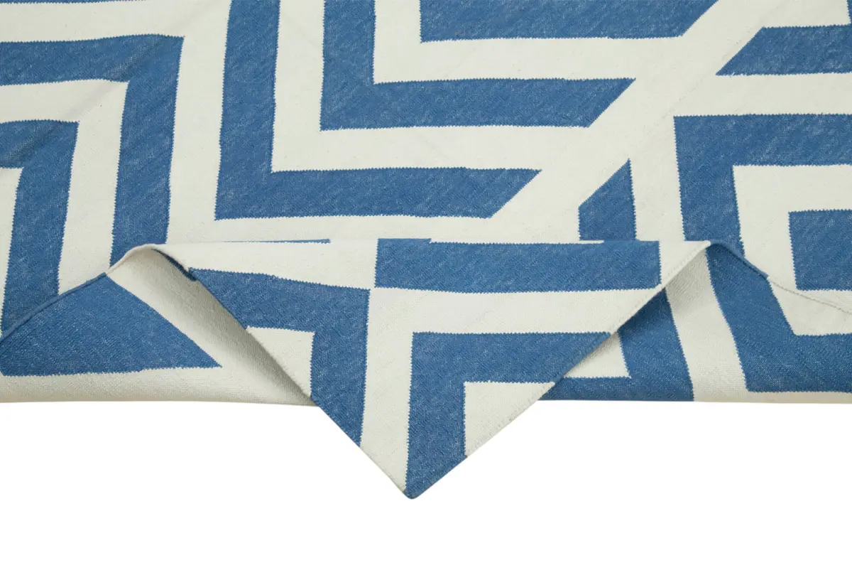 Duri Modern Mavi Pamuk Üstü Yün El Dokuma Kilim-110x165 - Görsel 6