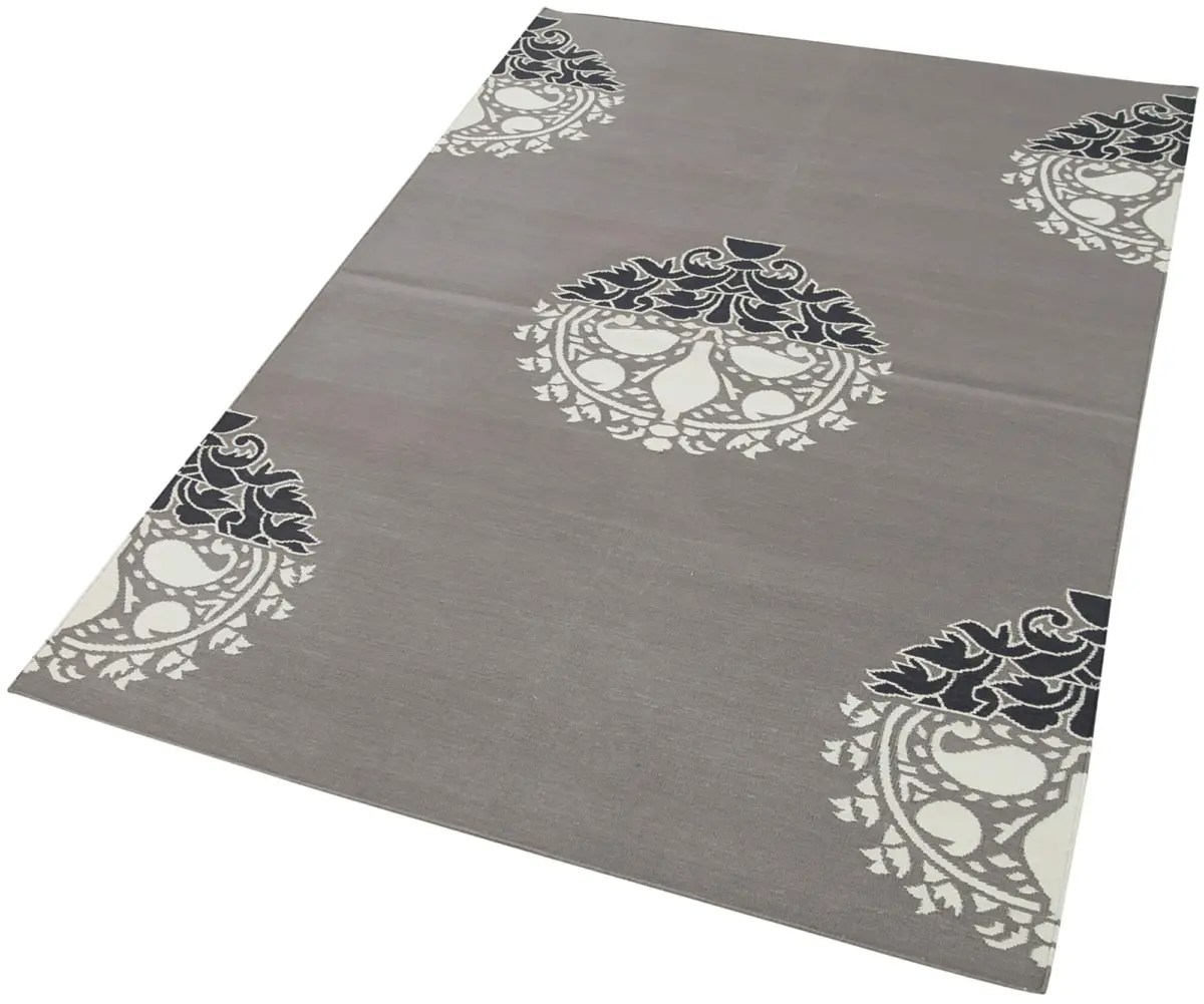 Duri Modern Beyaz Pamuk Üstü Yün El Dokuma Kilim-110x166 - Görsel 3