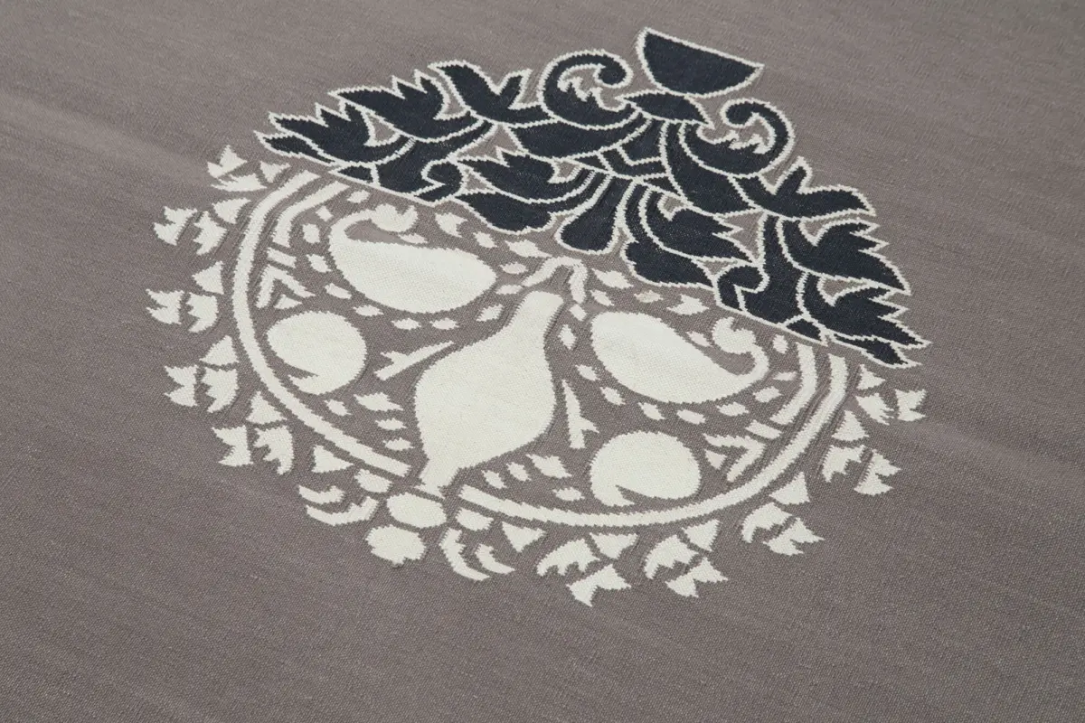 Duri Modern Beyaz Pamuk Üstü Yün El Dokuma Kilim-110x166 - Görsel 5