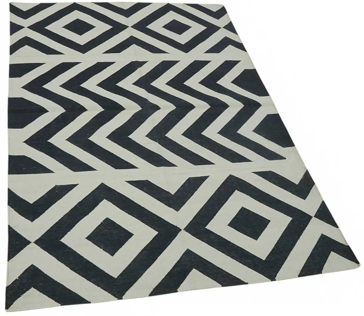 Duri Modern Siyah Pamuk Üstü Yün El Dokuma Kilim-109x163 - Görsel 2