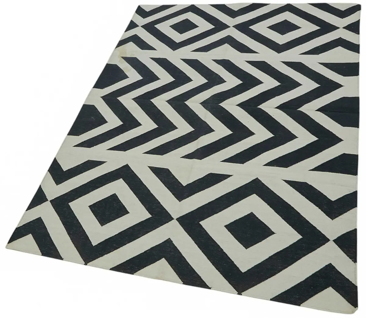 Duri Modern Siyah Pamuk Üstü Yün El Dokuma Kilim-109x163 - Görsel 3