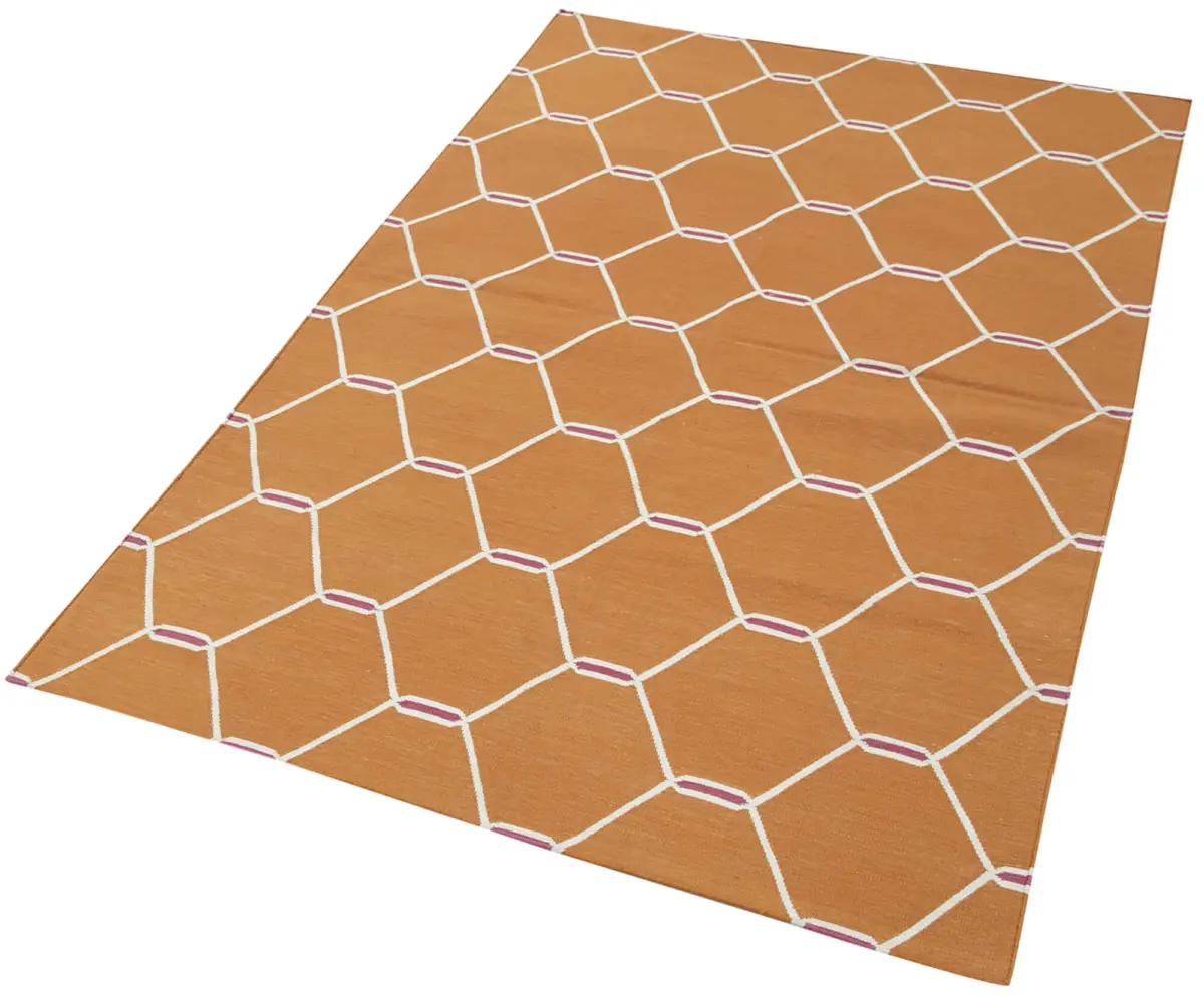 Duri Modern Turuncu Pamuk Üstü Yün El Dokuma Kilim-105x171 - Görsel 3