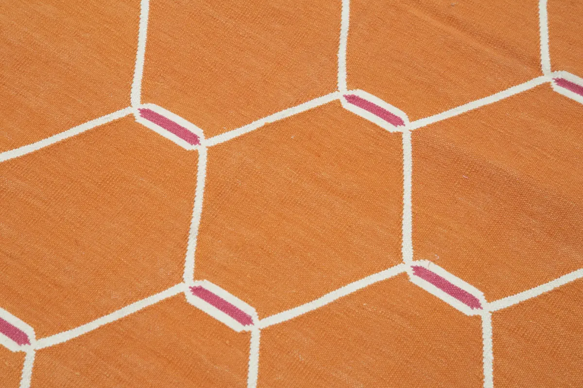 Duri Modern Turuncu Pamuk Üstü Yün El Dokuma Kilim-105x171 - Görsel 5