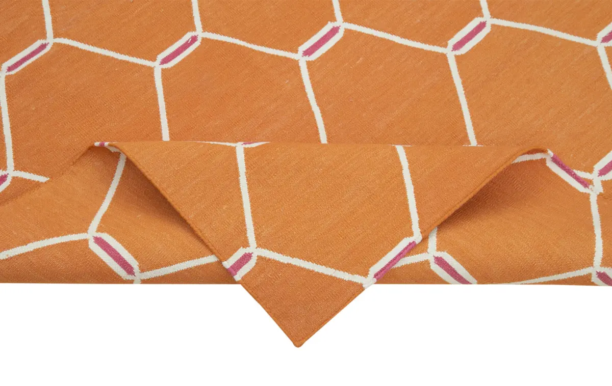 Duri Modern Turuncu Pamuk Üstü Yün El Dokuma Kilim-105x171 - Görsel 6