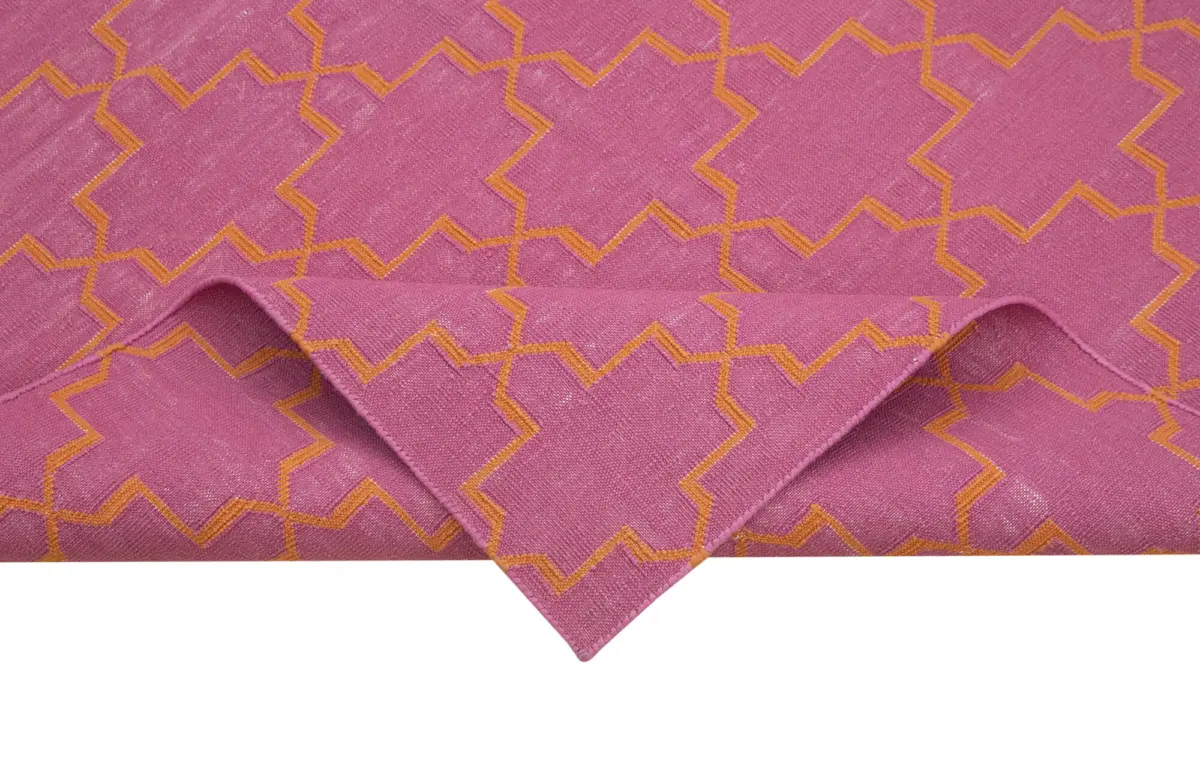Duri Modern Fuşya Pamuk Üstü Yün El Dokuma Kilim-115x166 - Görsel 6