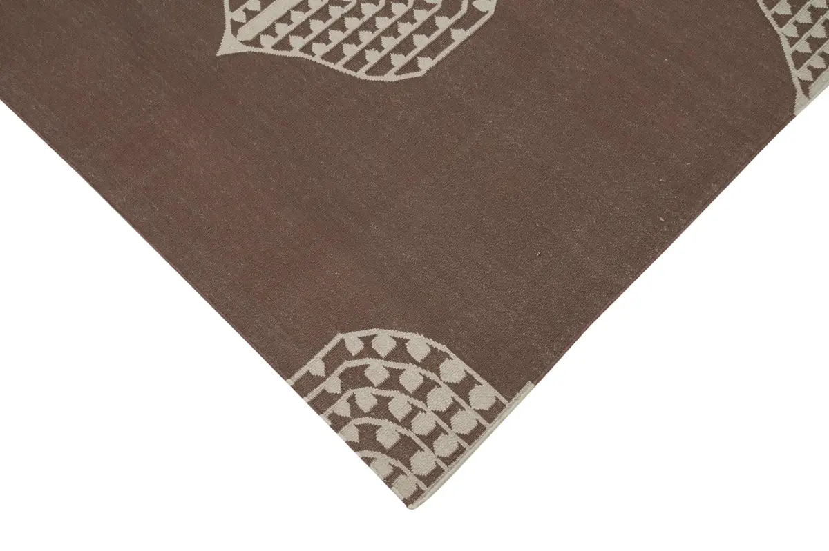 Duri Modern Kahverengi Pamuk Üstü Yün El Dokuma Kilim-115x168 - Görsel 4