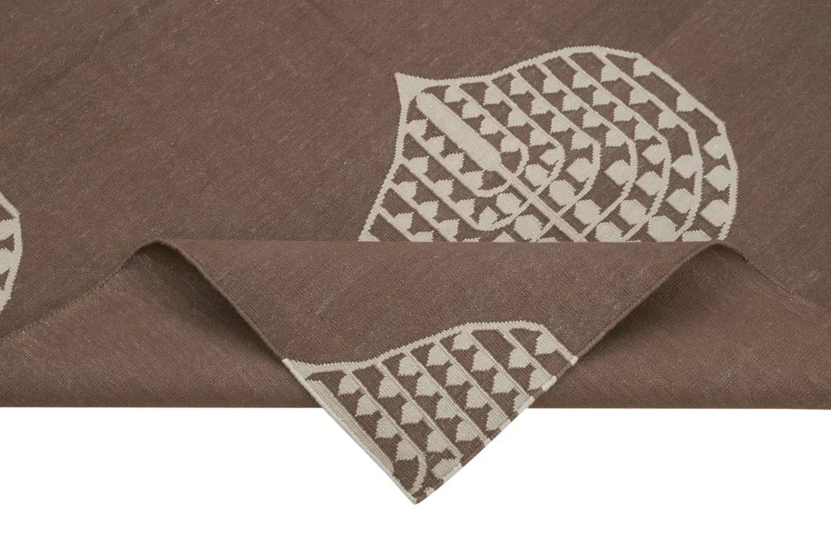 Duri Modern Kahverengi Pamuk Üstü Yün El Dokuma Kilim-115x168 - Görsel 6