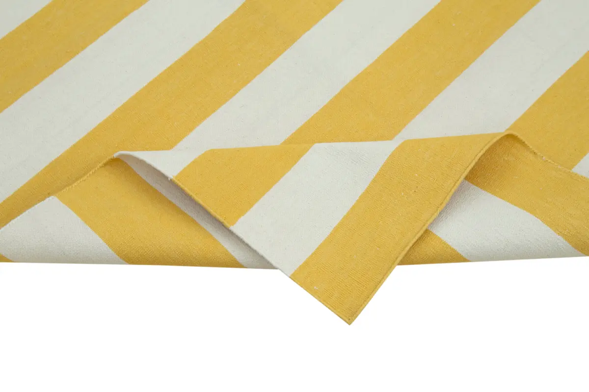 Duri Modern Sarı Pamuk Üstü Yün El Dokuma Kilim-107x168 - Görsel 6