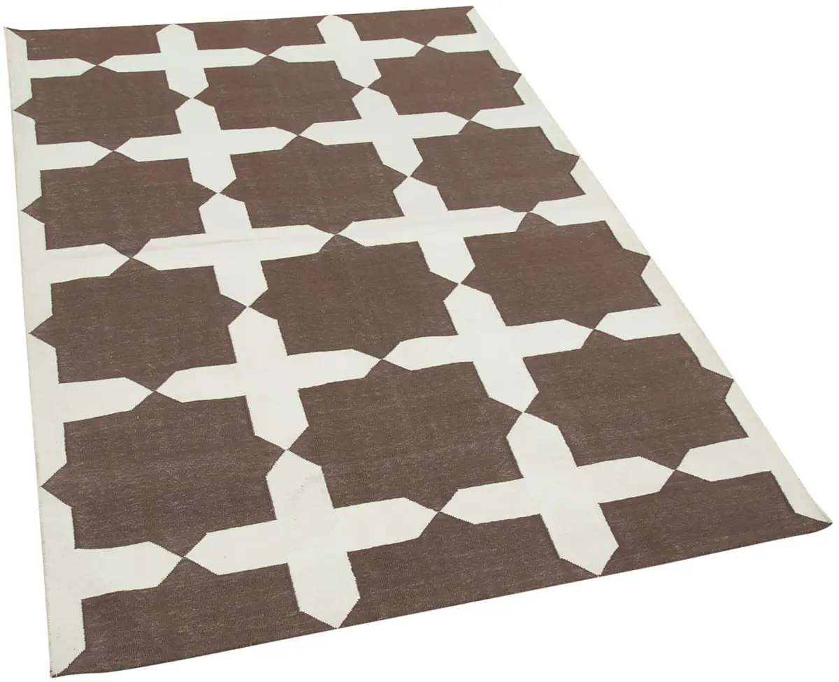 Duri Modern Kahverengi Pamuk Üstü Yün El Dokuma Kilim-115x170 - Görsel 2