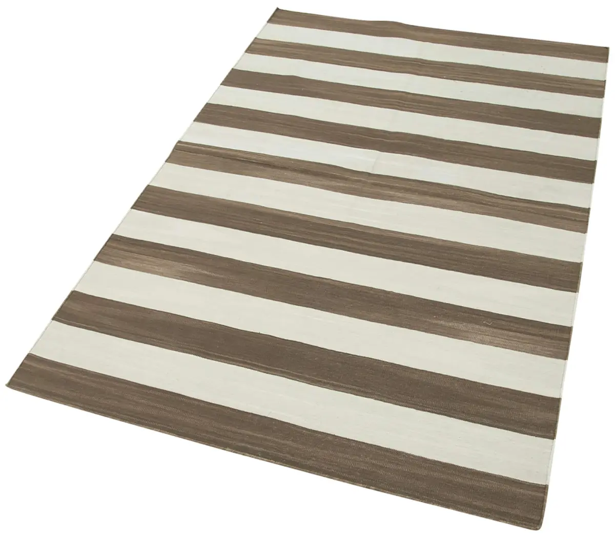 Duri Modern Kahverengi Pamuk Üstü Yün El Dokuma Kilim-107x166 - Görsel 3