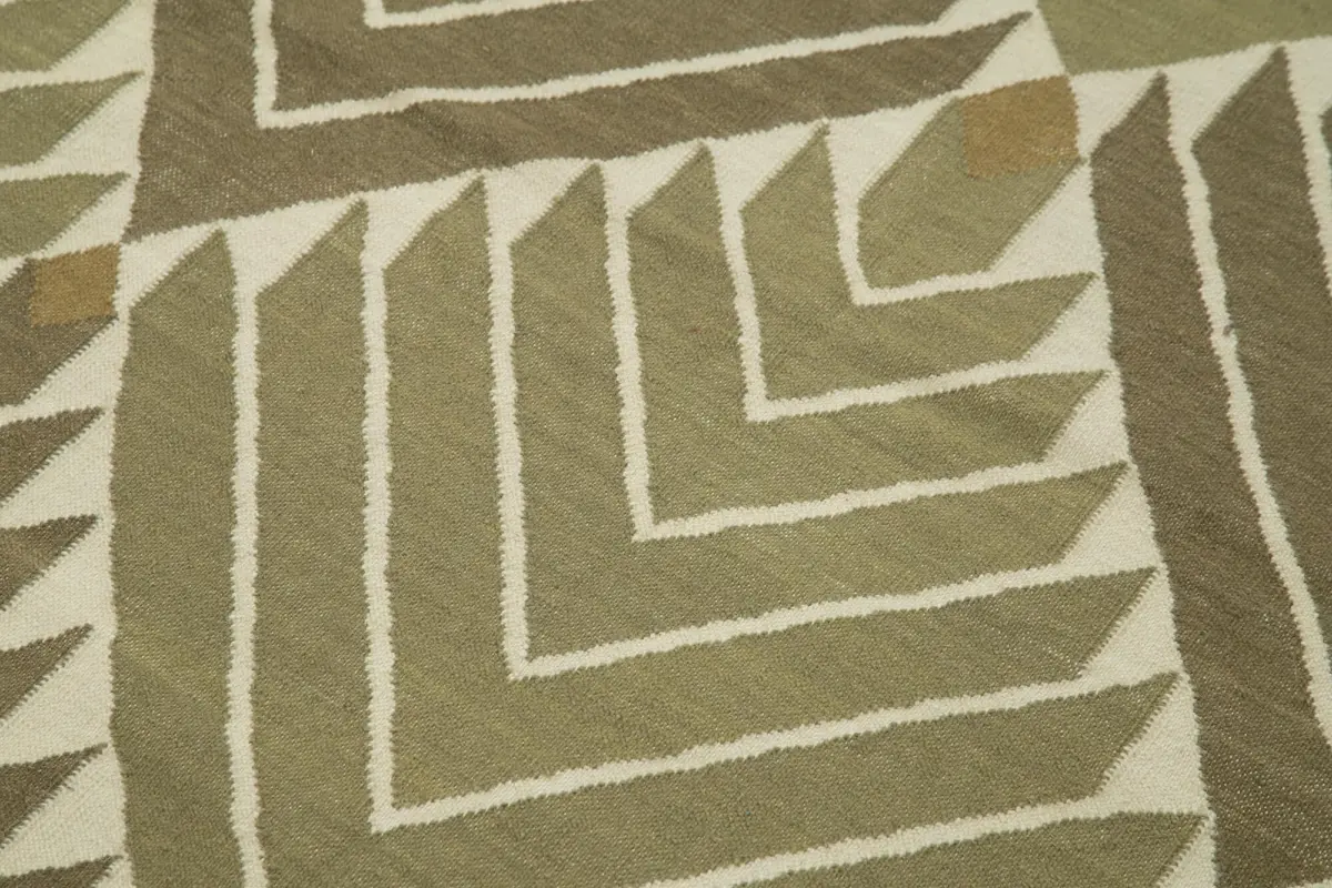 Duri Modern Yeşil Pamuk Üstü Yün El Dokuma Kilim-107x172 - Görsel 5