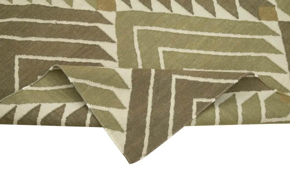 Duri Modern Yeşil Pamuk Üstü Yün El Dokuma Kilim-107x172 - Görsel 6