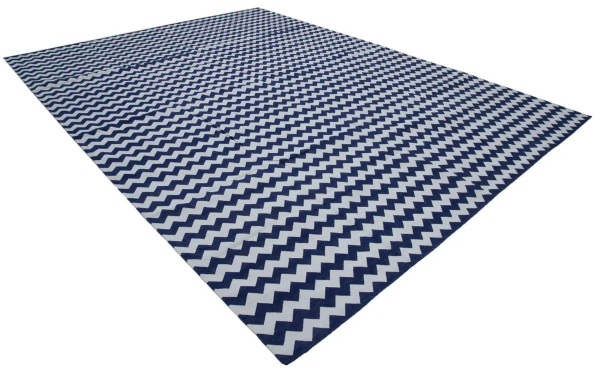 Duri Modern Mavi Pamuk Üstü Yün El Dokuma Kilim-305x415 - Görsel 2