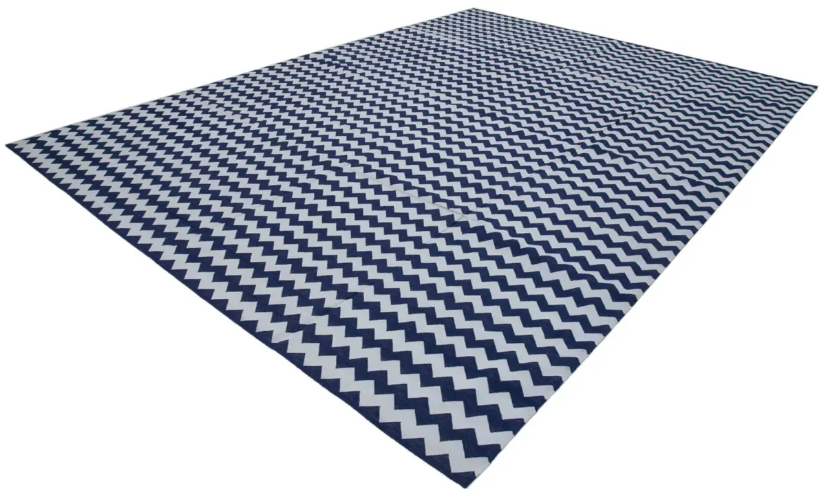 Duri Modern Mavi Pamuk Üstü Yün El Dokuma Kilim-305x415 - Görsel 3