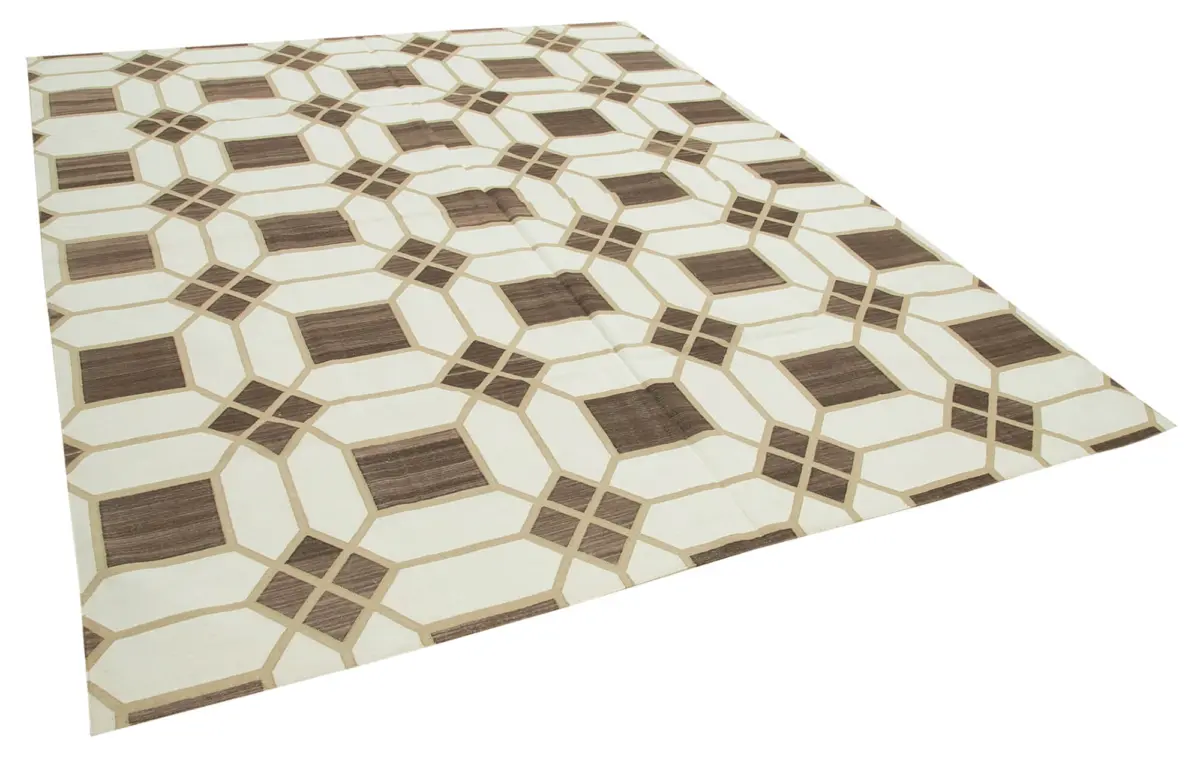 Duri Modern Kahverengi Pamuk Üstü Yün El Dokuma Kilim-240x307 - Görsel 2