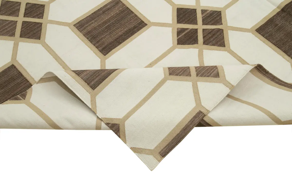 Duri Modern Kahverengi Pamuk Üstü Yün El Dokuma Kilim-240x307 - Görsel 6