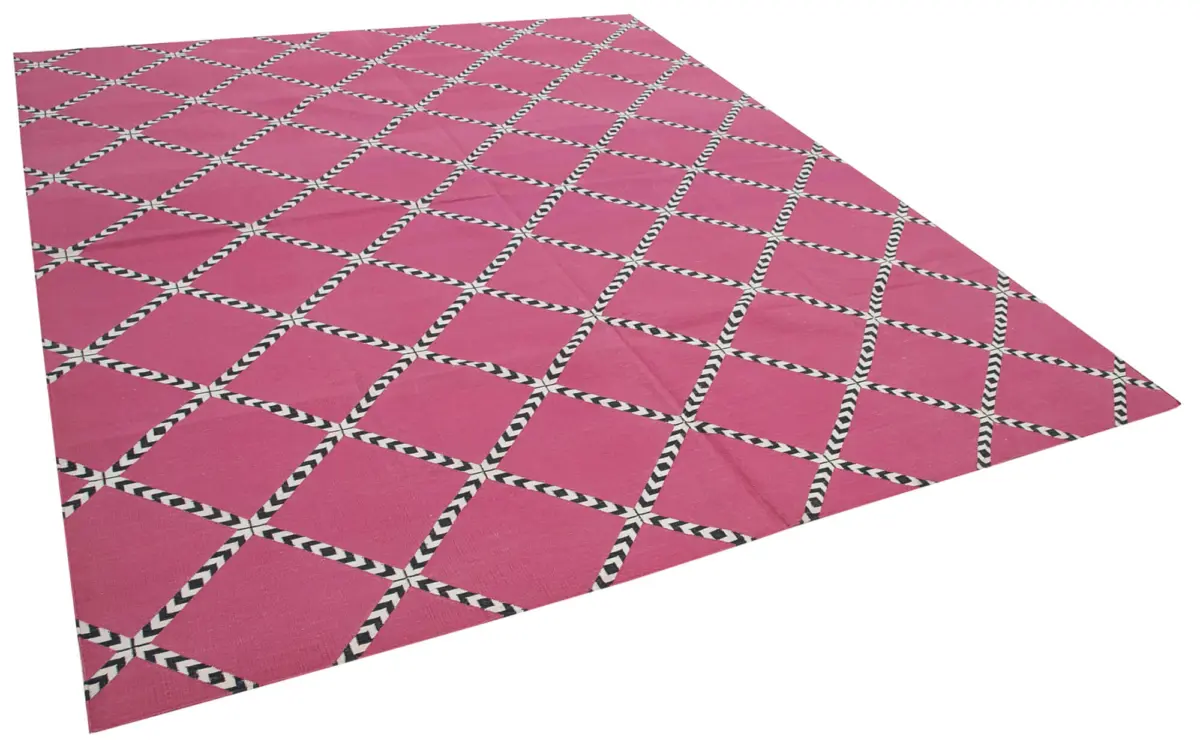 Duri Modern Pembe Pamuk Üstü Yün El Dokuma Kilim-250x303 - Görsel 2
