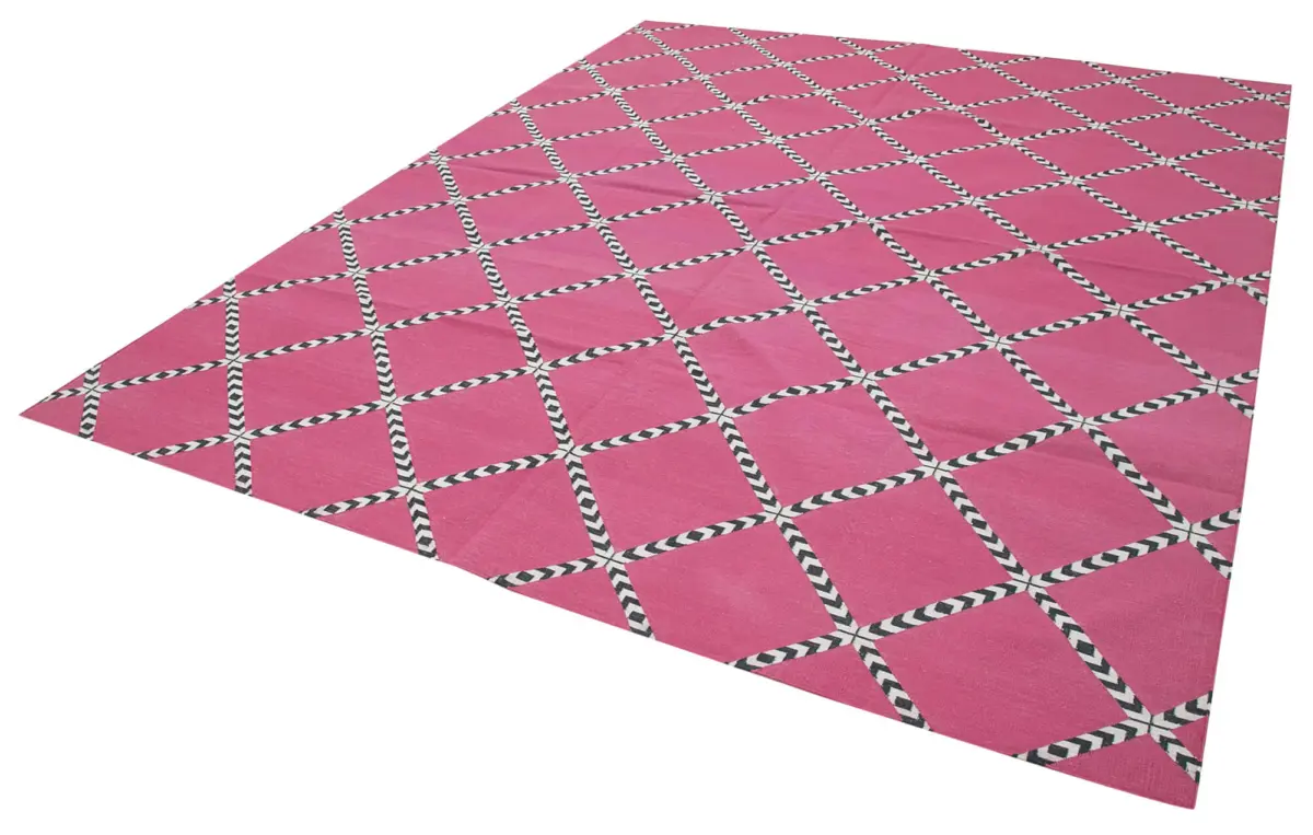 Duri Modern Pembe Pamuk Üstü Yün El Dokuma Kilim-250x303 - Görsel 3