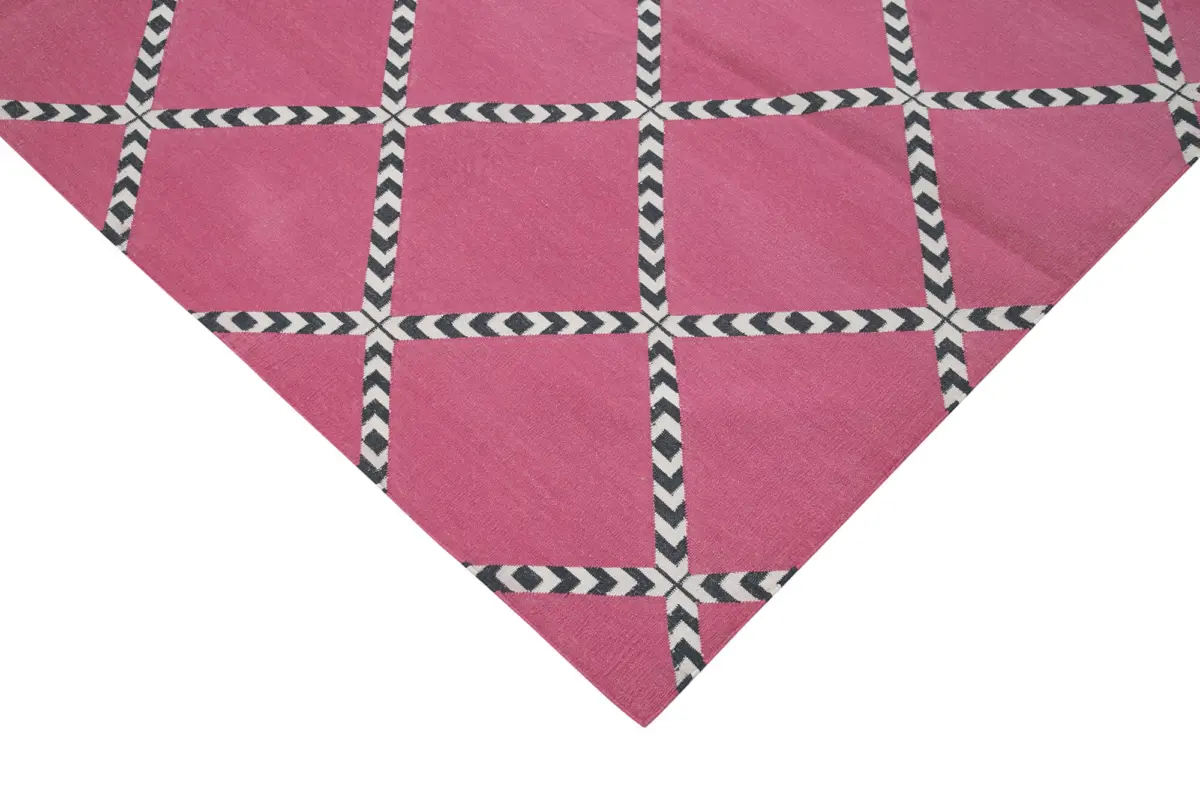 Duri Modern Pembe Pamuk Üstü Yün El Dokuma Kilim-250x303 - Görsel 4