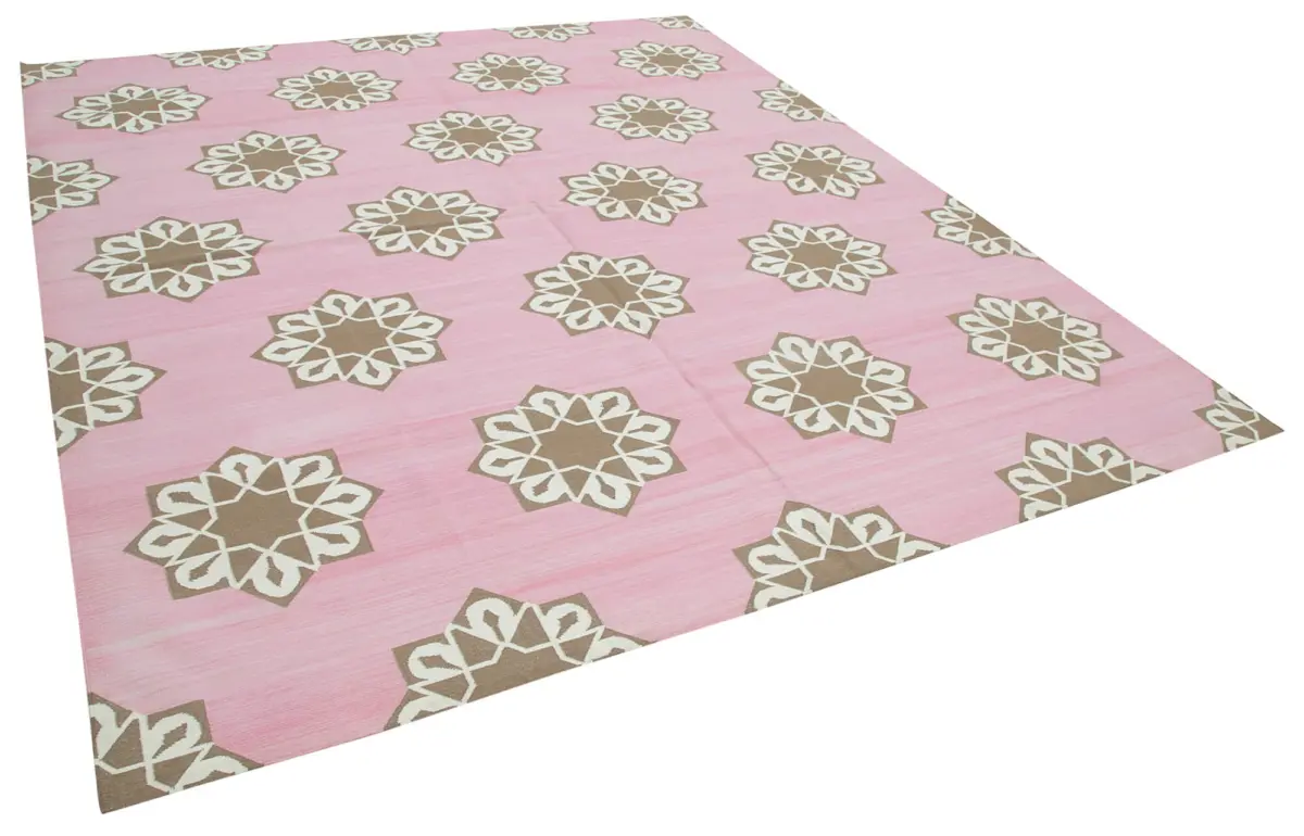 Duri Modern Pembe Pamuk Üstü Yün El Dokuma Kilim-250x302 - Görsel 2