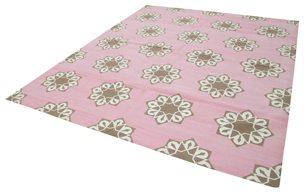 Duri Modern Pembe Pamuk Üstü Yün El Dokuma Kilim-250x302 - Görsel 3