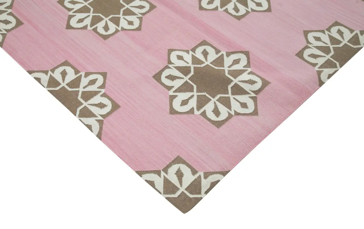 Duri Modern Pembe Pamuk Üstü Yün El Dokuma Kilim-250x302 - Görsel 4