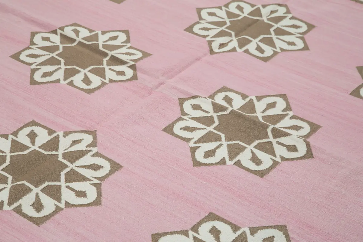 Duri Modern Pembe Pamuk Üstü Yün El Dokuma Kilim-250x302 - Görsel 5