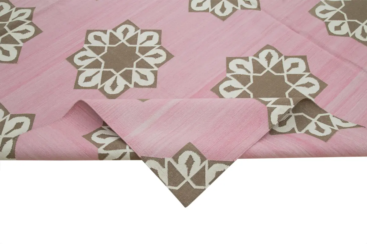 Duri Modern Pembe Pamuk Üstü Yün El Dokuma Kilim-250x302 - Görsel 6