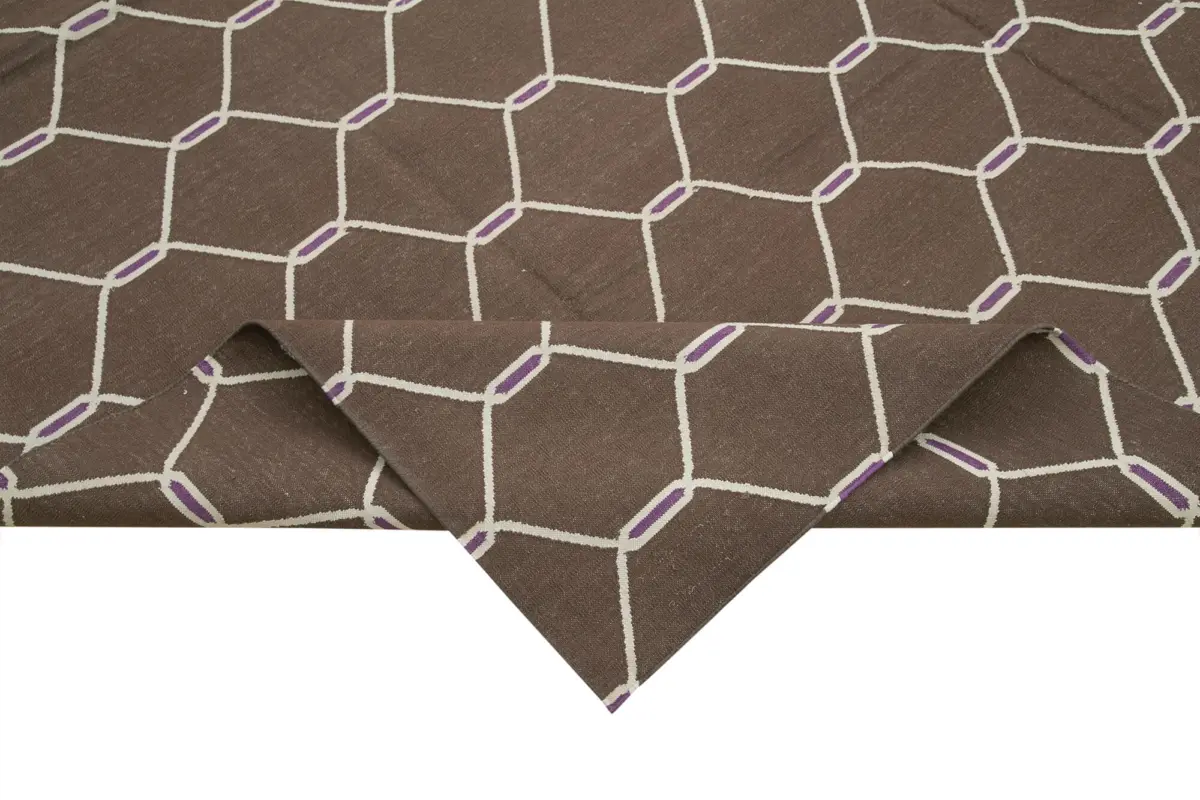 Duri Modern Kahverengi Pamuk Üstü Yün El Dokuma Kilim-250x296 - Görsel 6